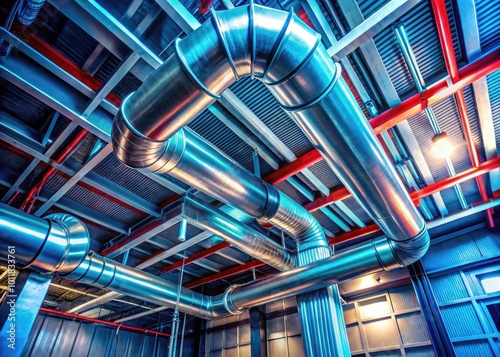 Air Duct in Ceiling of Modern Building Interior Showing Industrial Ventilation System Components photo