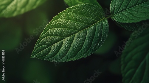 Close-up of Leaf with Textured Green Surface