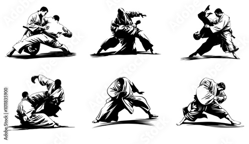 Silhouette of a Shaolin kungfu master in dynamic pose, Martial arts design
