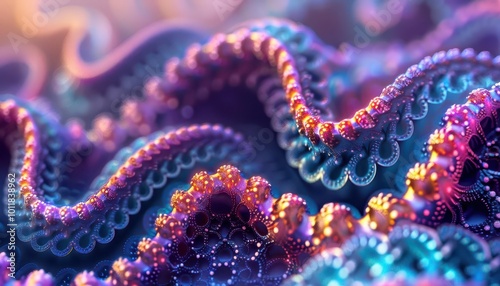 Vibrant fractals in dynamic patterns, abstract and mesmerizing, Digital, Bright hues, Illustration, Mathematical beauty