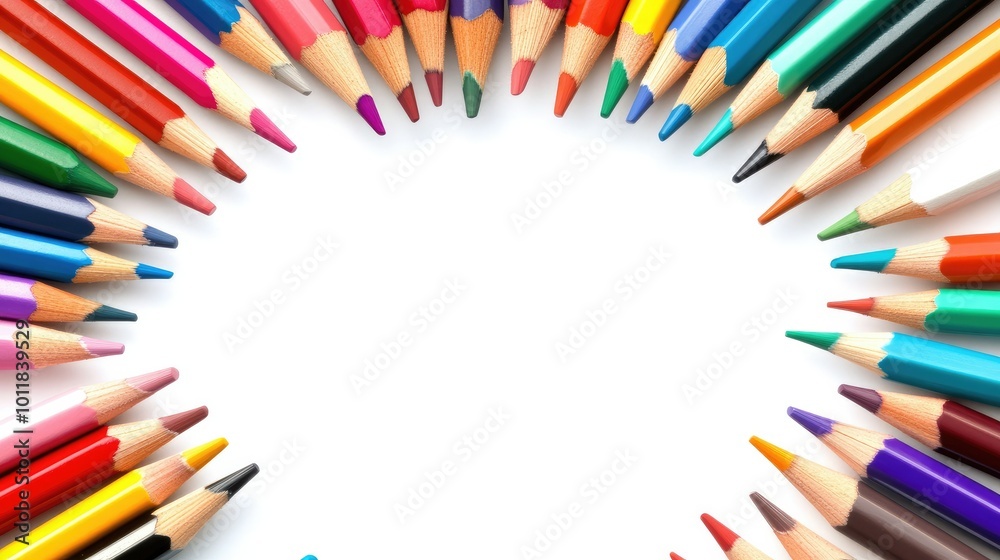A vibrant flat lay of colored pencils scattered around a blank piece of drawing paper, highlighting the joy of creativity against a clean white background. A vibrant flat lay of colored pencils scattered around a blank piece of drawing paper, highlighting the joy of creativity against a clean white background.