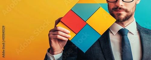 Wallpaper Mural Businessman building tangram square block, Generative AI Torontodigital.ca