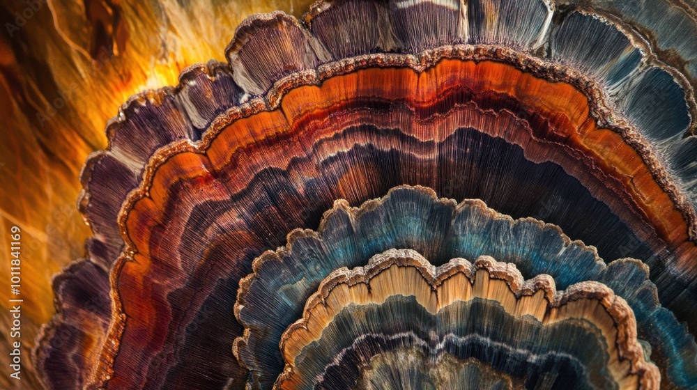 Obraz premium Turkey tail fungus showing concentric rings of growth