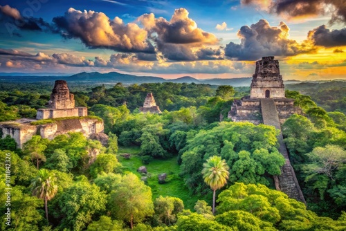 Ancient Mayan Ruins of Tikal in Guatemala Surrounded by Lush Jungle and Breathtaking Scenery