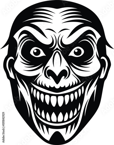 Scary and funny face, creepy cartoon face, halloween comic face vector illustration