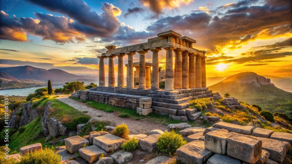 Obraz premium Ancient ruins and vibrant landscapes of Greece, the birthplace of the Olympic Games and culture