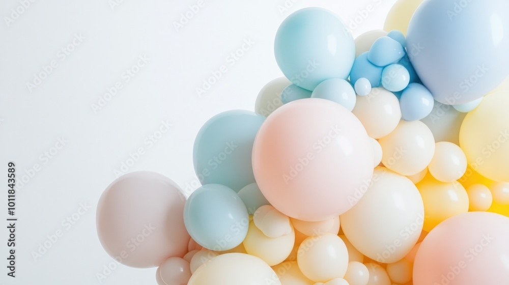 An elegant grouping of balloons in soft pastel tones, beautifully styled against a clean white background, creating a serene and joyful vibe for special occasions. An elegant grouping of balloons in soft pastel tones, beautifully styled against a clean white background, creating a serene and joyful vibe for special occasions.