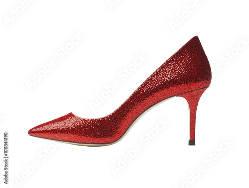 Sparkling red glitter high heels for women, stylish and glamorous, isolated on white background PNG transparent. photo