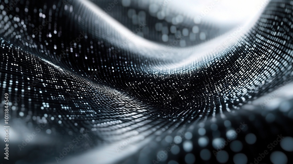 Abstract Digital Landscape with Flowing Data Patterns