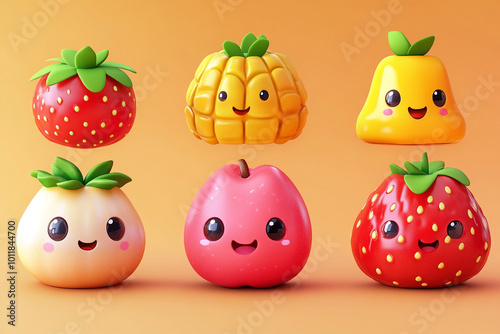 Cute Kawaii Food Characters with Adorable and Playful Design, Happy Expressions, and Bright Colors