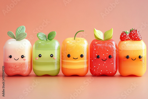 Cute Kawaii Food Characters with Adorable and Playful Design, Happy Expressions, and Bright Colors