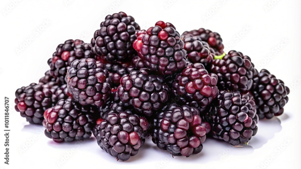 A pile of fresh blackberries isolated on white background.