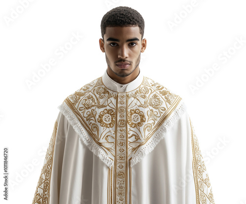 Man wearing a traditional religious garment on a white background, fully visible and centered. PNG transparent. photo