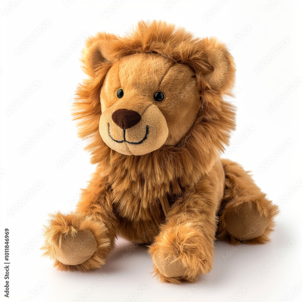 Cute Plush Lion Toy Isolated on White Soft Focus Detail Cute Plush Lion Toy Isolated on White Soft Focus Detail