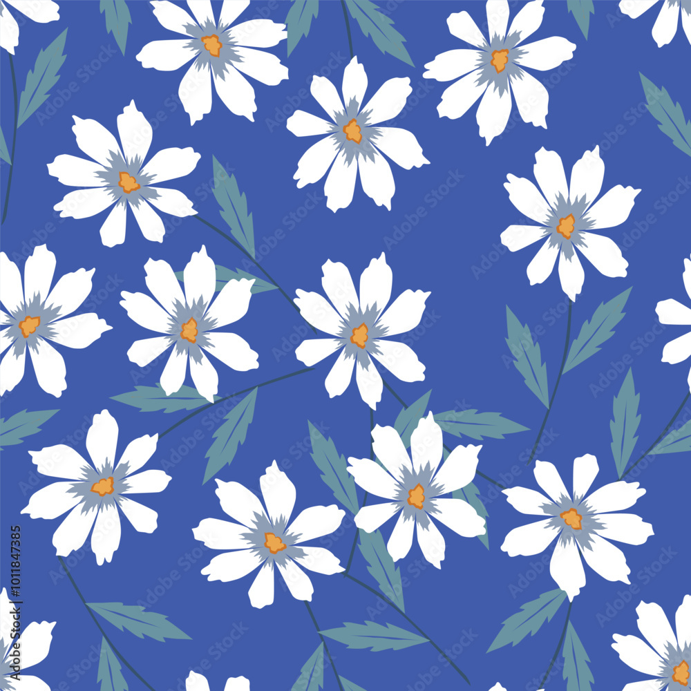 blue seamless vector stock flowers with leaves pattern on cream background blue seamless vector stock flowers with leaves pattern on cream background