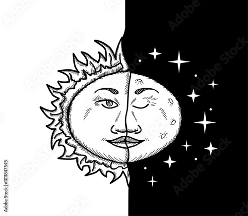 sol y luna día y noche ilustración
