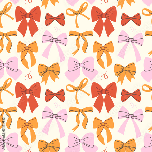 Hand drawn decorative bows seamless pattern