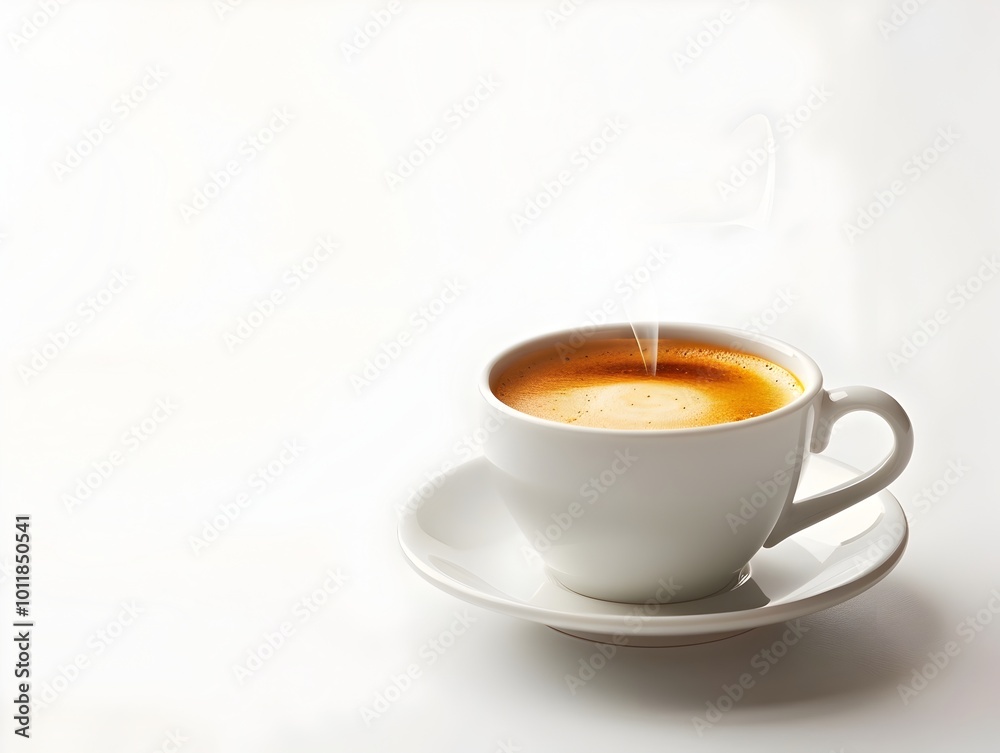 Steaming Hot Espresso with Rich Crema Minimalistic White Background Steaming Hot Espresso with Rich Crema Minimalistic White Background