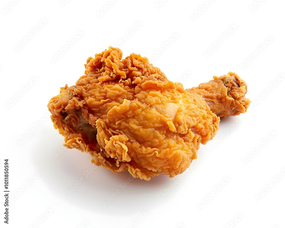 Crispy Fried Chicken on Pure White Background with Detailed Texture