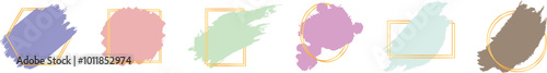 Set of  colored paint strokes with frame and place for text, images isolated on white background.