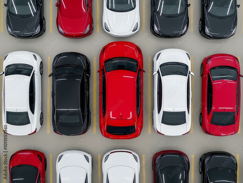 Aerial view of parked cars in a parking lot