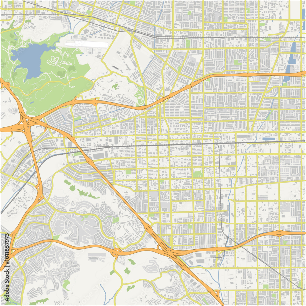 Naklejka premium Map of Pomona in California in a normal road map style. Contains layered vector with roads water, parks, etc.