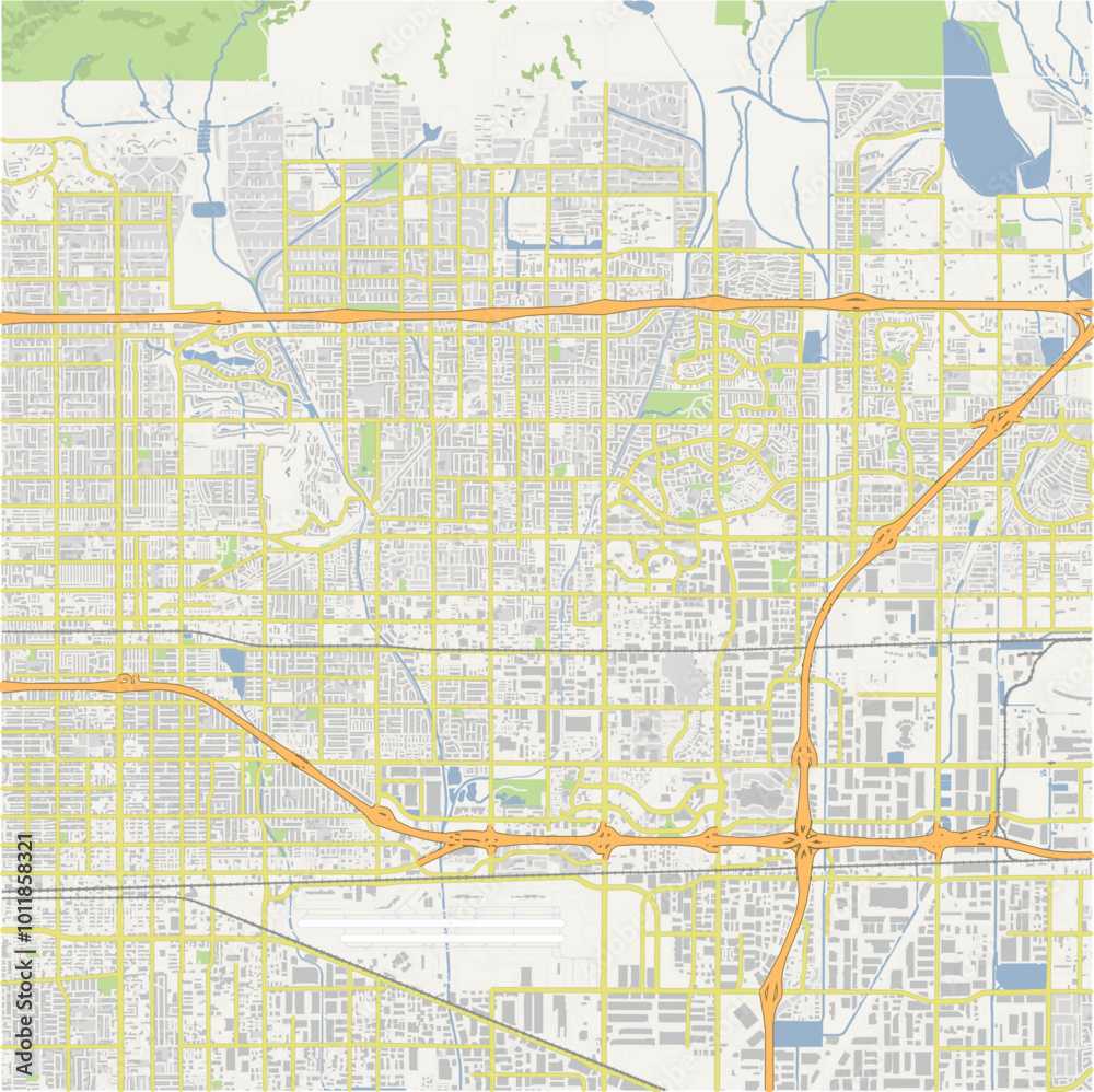 Map of Rancho Cucamonga in California in a normal road map style. Contains layered vector with roads water, parks, etc. Map of Rancho Cucamonga in California in a normal road map style. Contains layered vector with roads water, parks, etc.