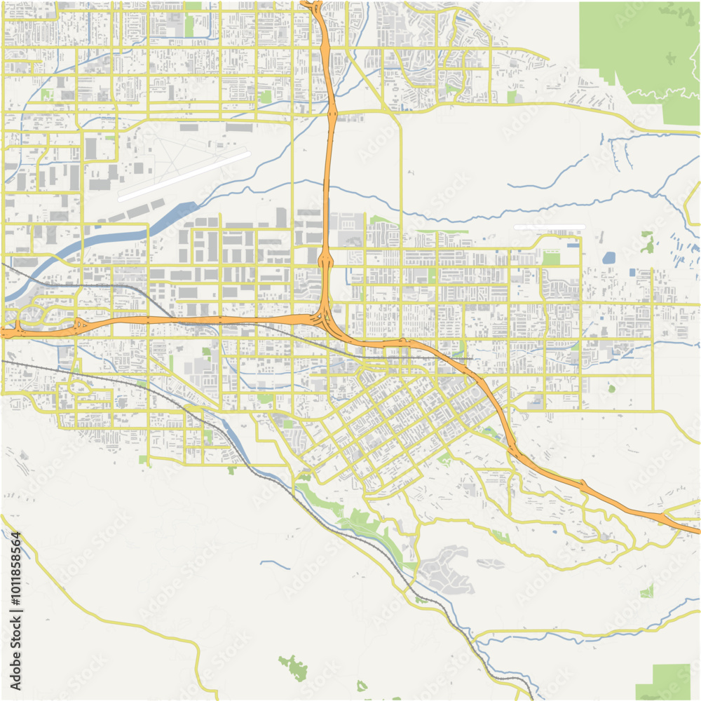 Fototapeta premium Map of Redlands in California in a normal road map style. Contains layered vector with roads water, parks, etc.