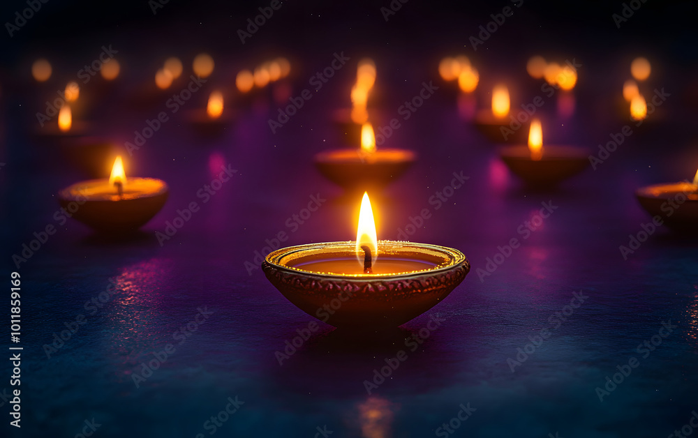 Happy Diwali Diya lamps lit during Diwali, Hindu festival of lights celebration. Diwali diya oil lamps holiday background. Creating a festive and decorative composition Happy Diwali Diya lamps lit during Diwali, Hindu festival of lights celebration. Diwali diya oil lamps holiday background. Creating a festive and decorative composition