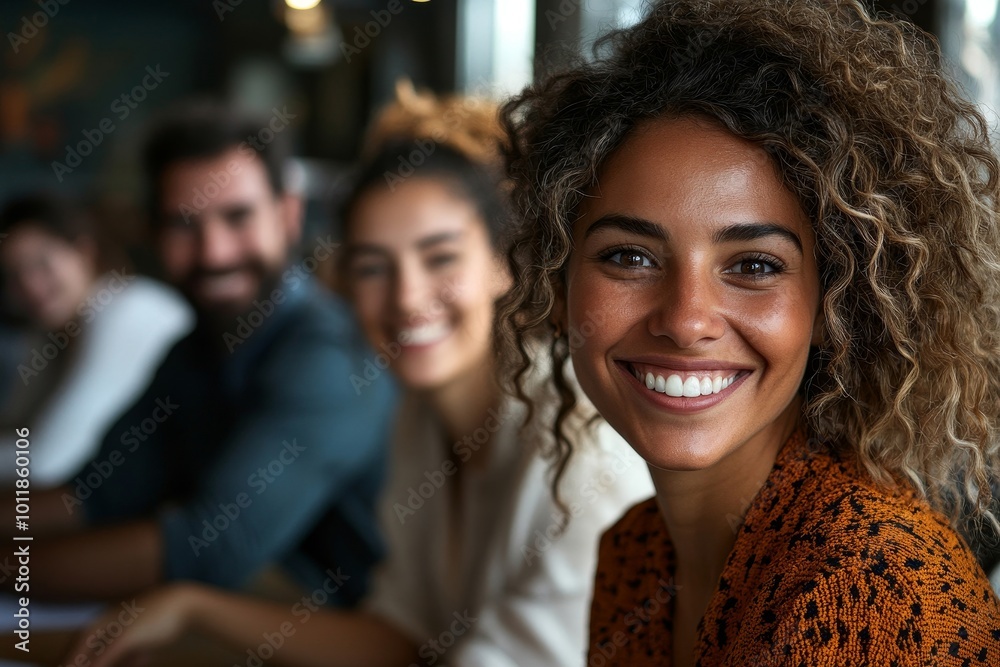 Diverse group of smiling businesspeople working in an office, Generative AI Diverse group of smiling businesspeople working in an office, Generative AI