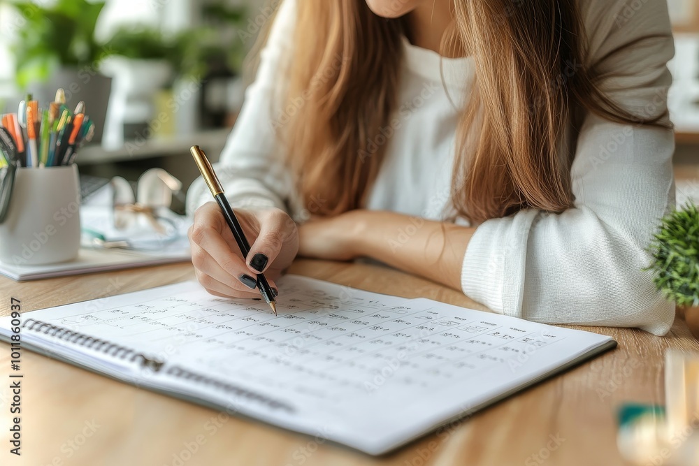Businesswoman Writing Schedule In Calendar Diary, Generative AI Businesswoman Writing Schedule In Calendar Diary, Generative AI
