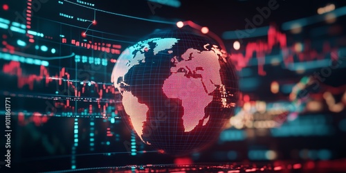 Wallpaper Mural Global Financial Network: Show a brightly lit globe connected by lines representing global financial systems, stock markets, and international trade. Torontodigital.ca
