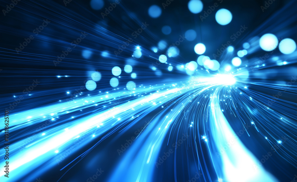 Obraz premium Abstract blue light trails forming a dynamic, futuristic pattern, conveying speed, motion, and technology.