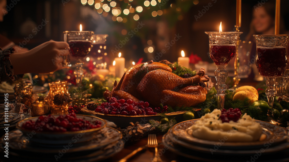 Celebrating the Warmth of Togetherness: A Candlelit Feast of Turkey and Cranberries Illuminates the Heart of Holiday Gatherings Celebrating the Warmth of Togetherness: A Candlelit Feast of Turkey and Cranberries Illuminates the Heart of Holiday Gatherings