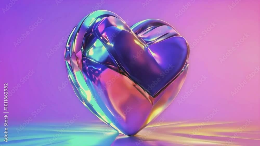 A 3D chrome heart is encircled by rotating chrome rings. rings holographic shimmer reflects different pastel colors, mesmerizing looping effect, 4k High-Quality background Animation Video A 3D chrome heart is encircled by rotating chrome rings. rings holographic shimmer reflects different pastel colors, mesmerizing looping effect, 4k High-Quality background Animation Video