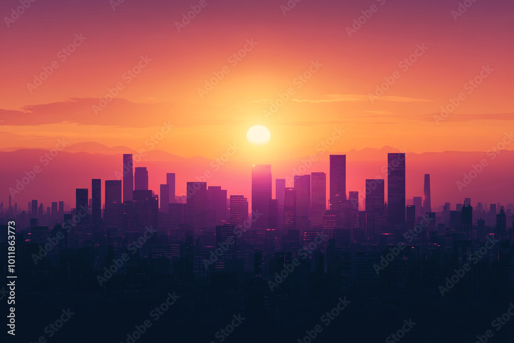 Minimalist Vector Art of a Cityscape at Sunset with Soft Hues and Clean Lines Minimalist Vector Art of a Cityscape at Sunset with Soft Hues and Clean Lines