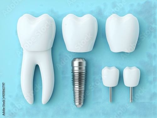 Tooth models and dental implants, isolated. photo
