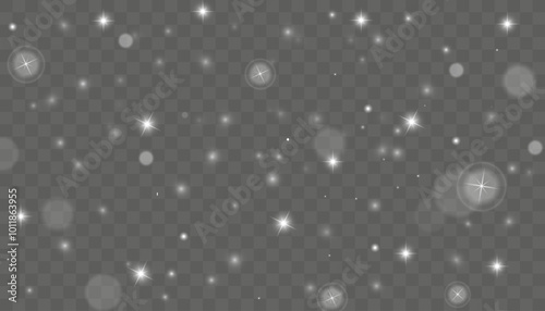 Tiny flying snow flakes illustration. Snowstorm dust freeze shapes. Snowfall sky white transparent wallpaper. Flat snowflakes january vector. Snow hurricane landscape.