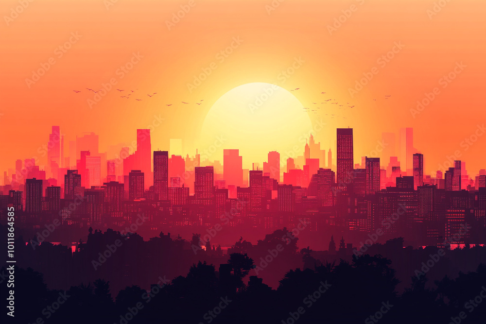Minimalist Vector Art of a Cityscape at Sunset with Soft Hues and Clean Lines Minimalist Vector Art of a Cityscape at Sunset with Soft Hues and Clean Lines