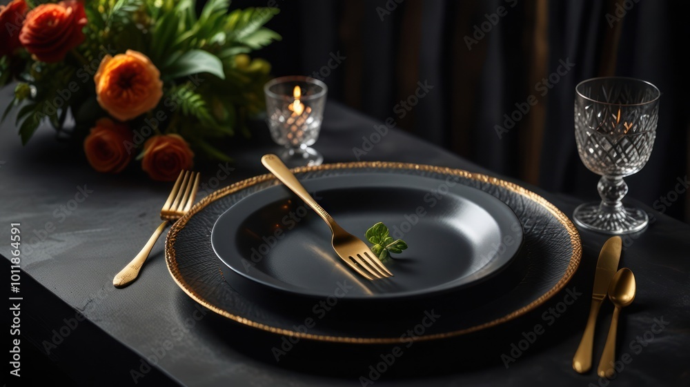 Obraz premium Elegant Table Setting with Gold Flatware