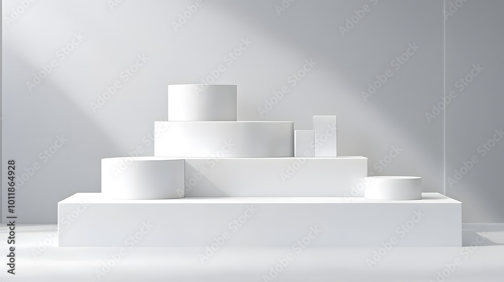 Minimalist White Product Display Platform with Three Levels Minimalist White Product Display Platform with Three Levels