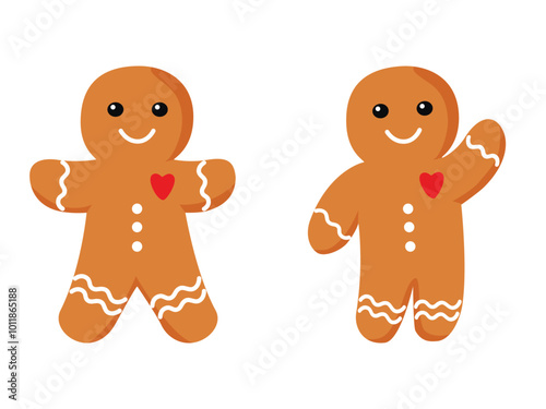 Christmas gingerbread man in different pose in cartoon style. Vector illustration