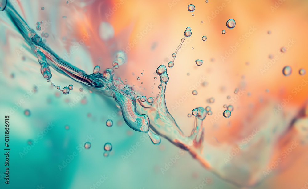 Obraz premium A colorful water splash captured in mid-motion with vibrant hues of pink, blue, and orange.