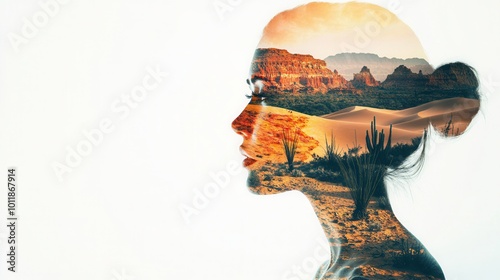 Woman with Desert Landscape Double Exposure photo