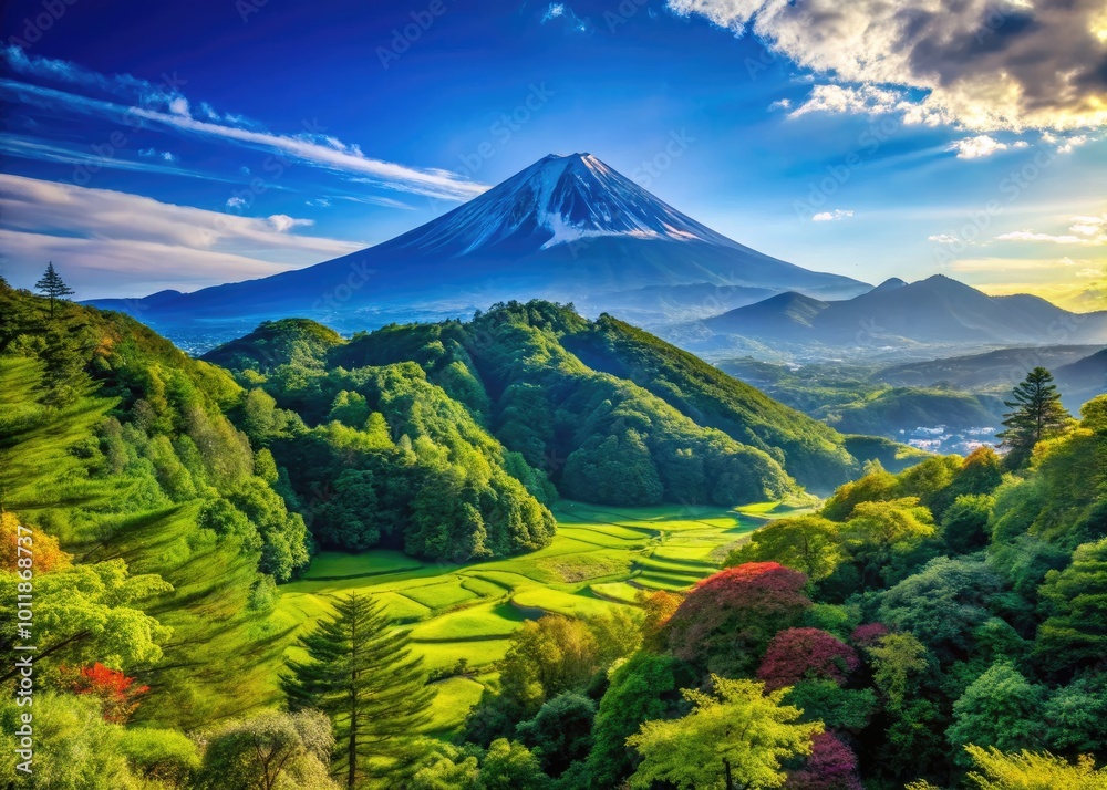 Beautiful Mokoto Landscape with Lush Greenery, Mountains, and Clear Blue Sky in Serene Nature Scene Beautiful Mokoto Landscape with Lush Greenery, Mountains, and Clear Blue Sky in Serene Nature Scene