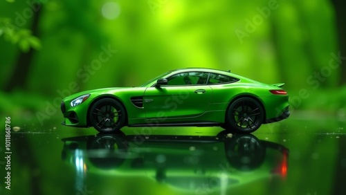 Green car on a green background photo