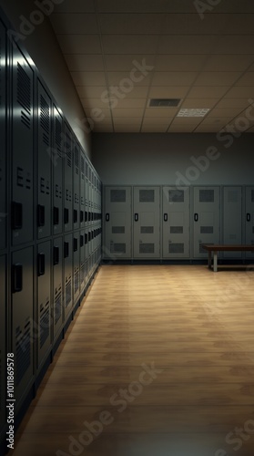 Side view of new locker room interior gym room Ultra realistic Photorealistic Cinematic photography photo