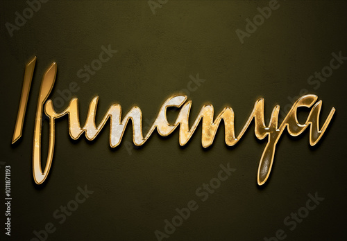 Old gold text effect of Nigerian Pidgin name Ifunanya with 3D glossy style Mockup. photo