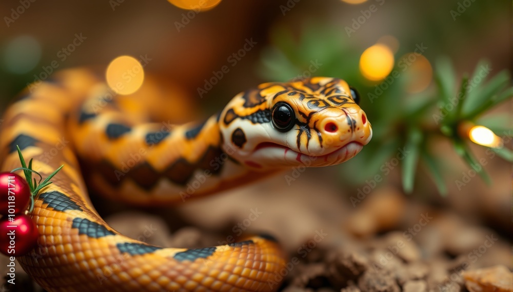 Snake and Christmas tree background. Snake and Christmas tree background.