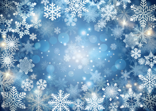 winter snowflake snowy border background design with large and small snow flakes, and beautiful winter look